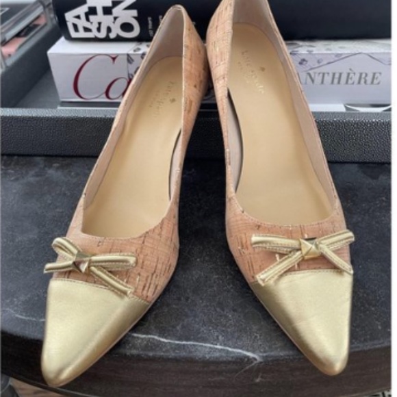 kate spade Shoes - Kate Spade Pellaina Cork Gold Fleck Cap Kitten Heels 8.5M